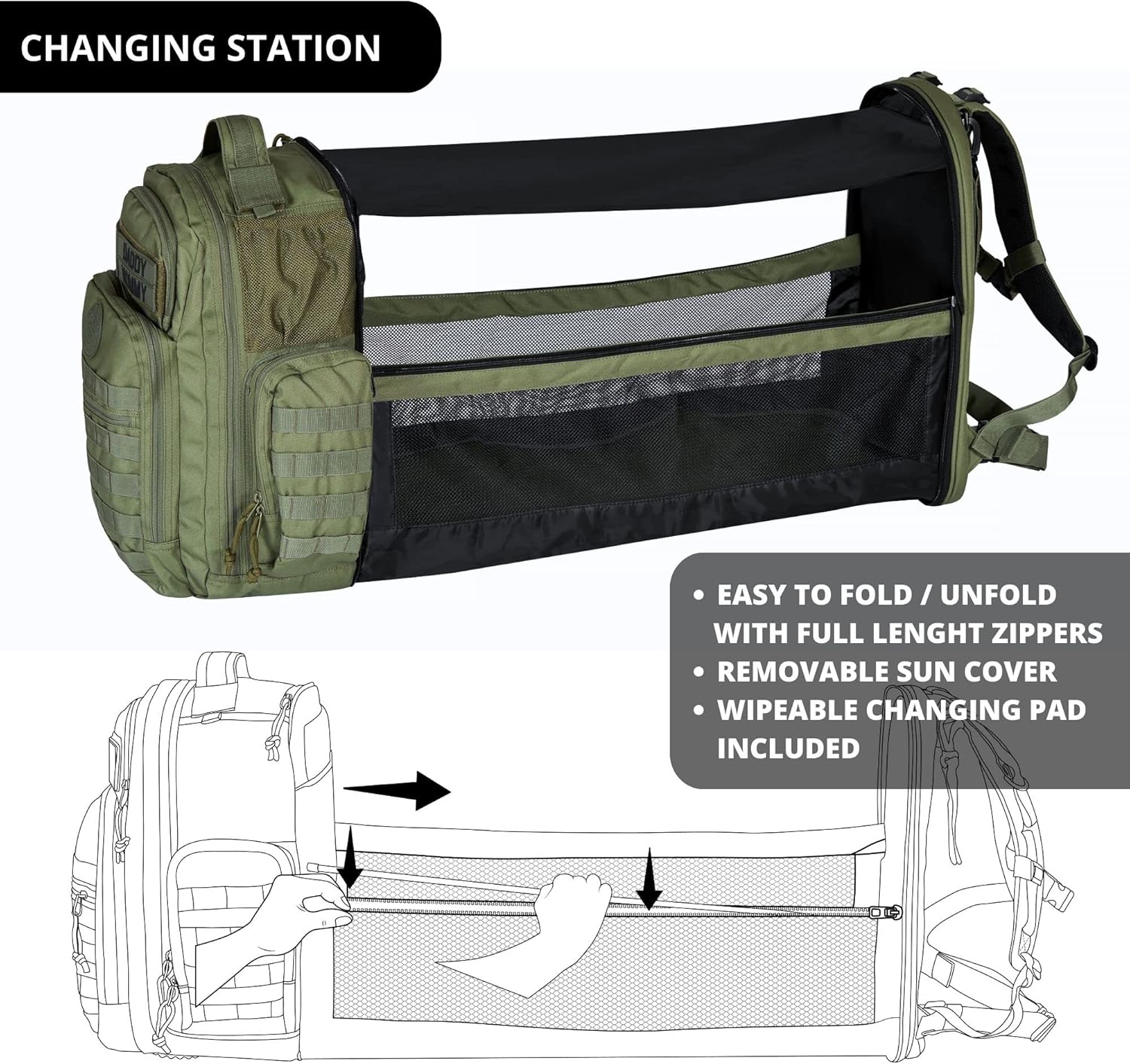 Phil & Jack Zaino militare tattico per papà con fasciatoio, borsa fasciatoio per neonati per uomini e donne