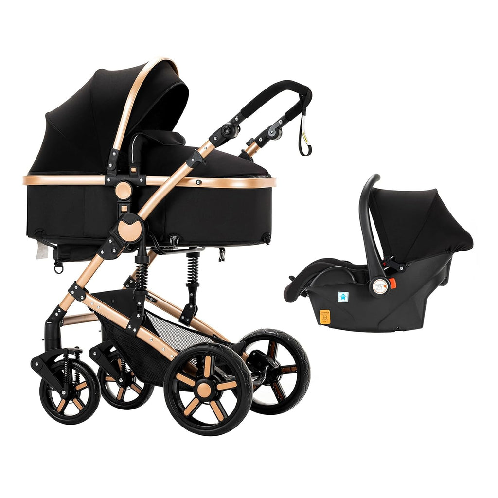 Sianldcone Passeggino 3 in 1, Set Passeggino con Tessuti di Alta Qualità, Sistemi di Viaggio con Spinta Reversibile, Passeggino Combinato a Vista Aperta Set Completo 3 in 1 (V9 Cachi)