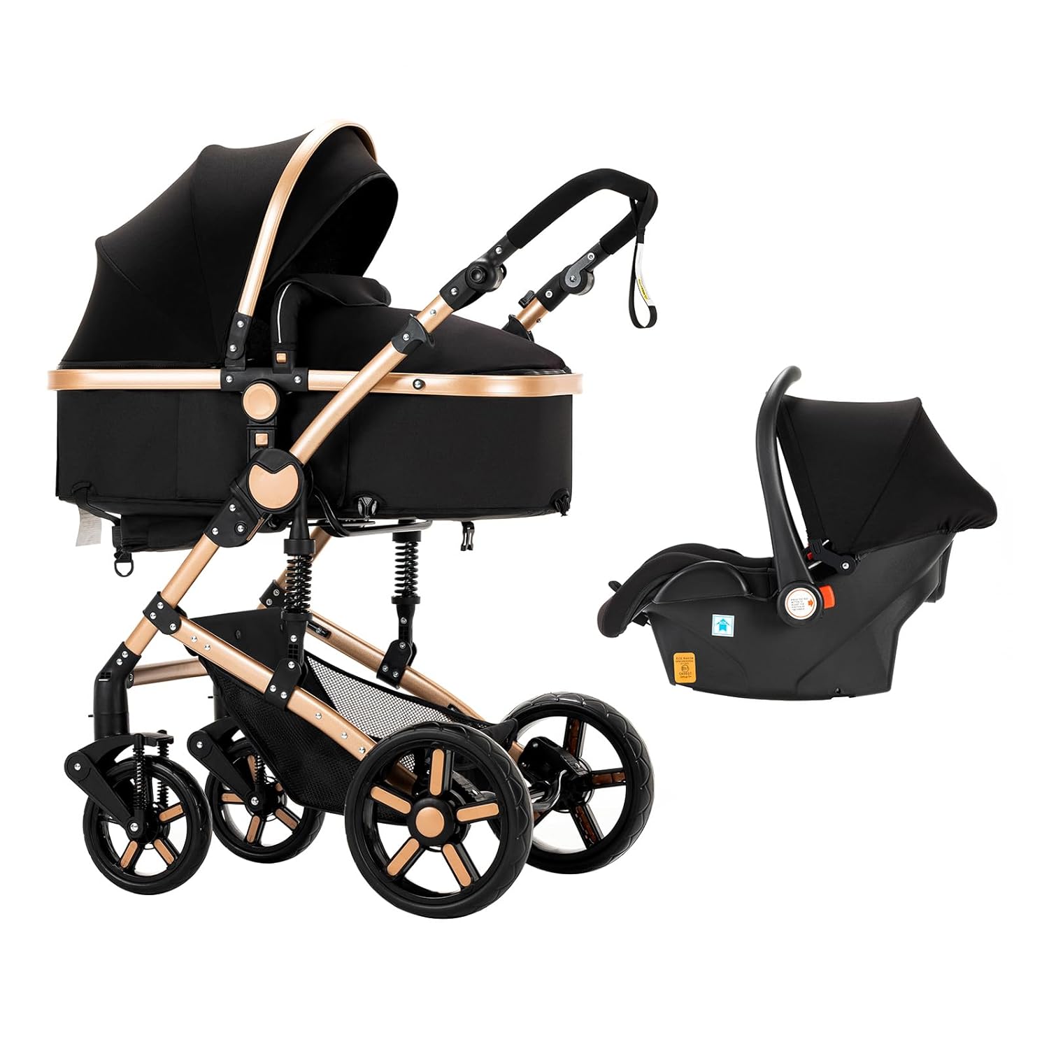 Sianldcone Passeggino 3 in 1, Set Passeggino con Tessuti di Alta Qualità, Sistemi di Viaggio con Spinta Reversibile, Passeggino Combinato a Vista Aperta Set Completo 3 in 1 (V9 Cachi)