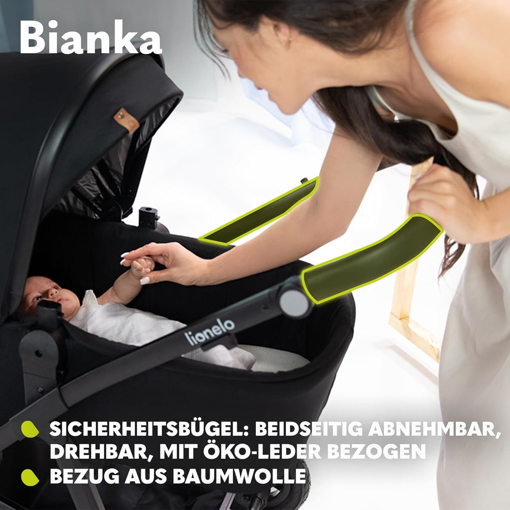 LIONELO BIANKA Kinderwagen 3 in 1 bis 22 kg Babywanne Autositz Zusammenlegbar, Reise-System, Einstellung der Rückenlehne, Räder 360o Stoßdämpfer, Verdeck XXL