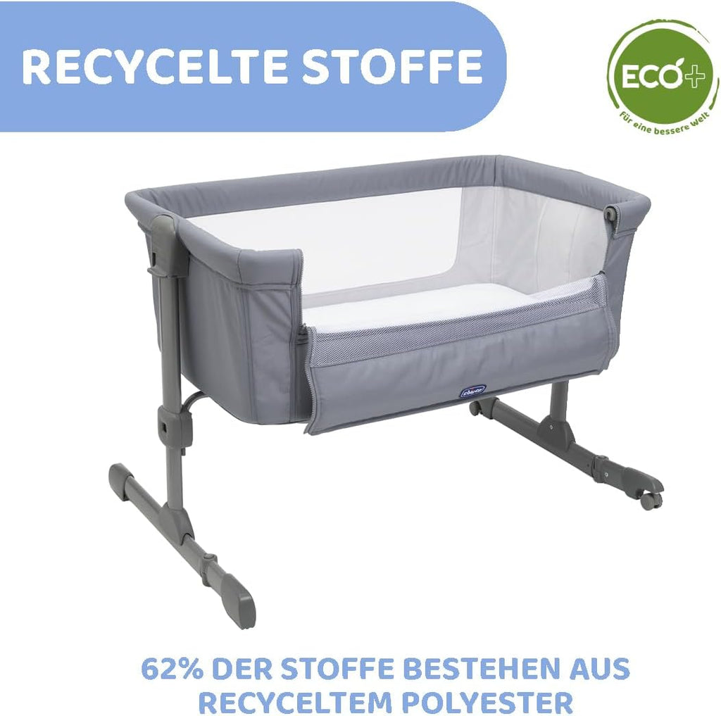 Chicco Next2Me Essential Lettino fianco letto per neonati, Sostenibile, Compatibile con diversi letti, Regolabile in altezza, Inclinabile, Buona circolazione dell'aria, Materasso e borsa inclusi, 0-6 mesi