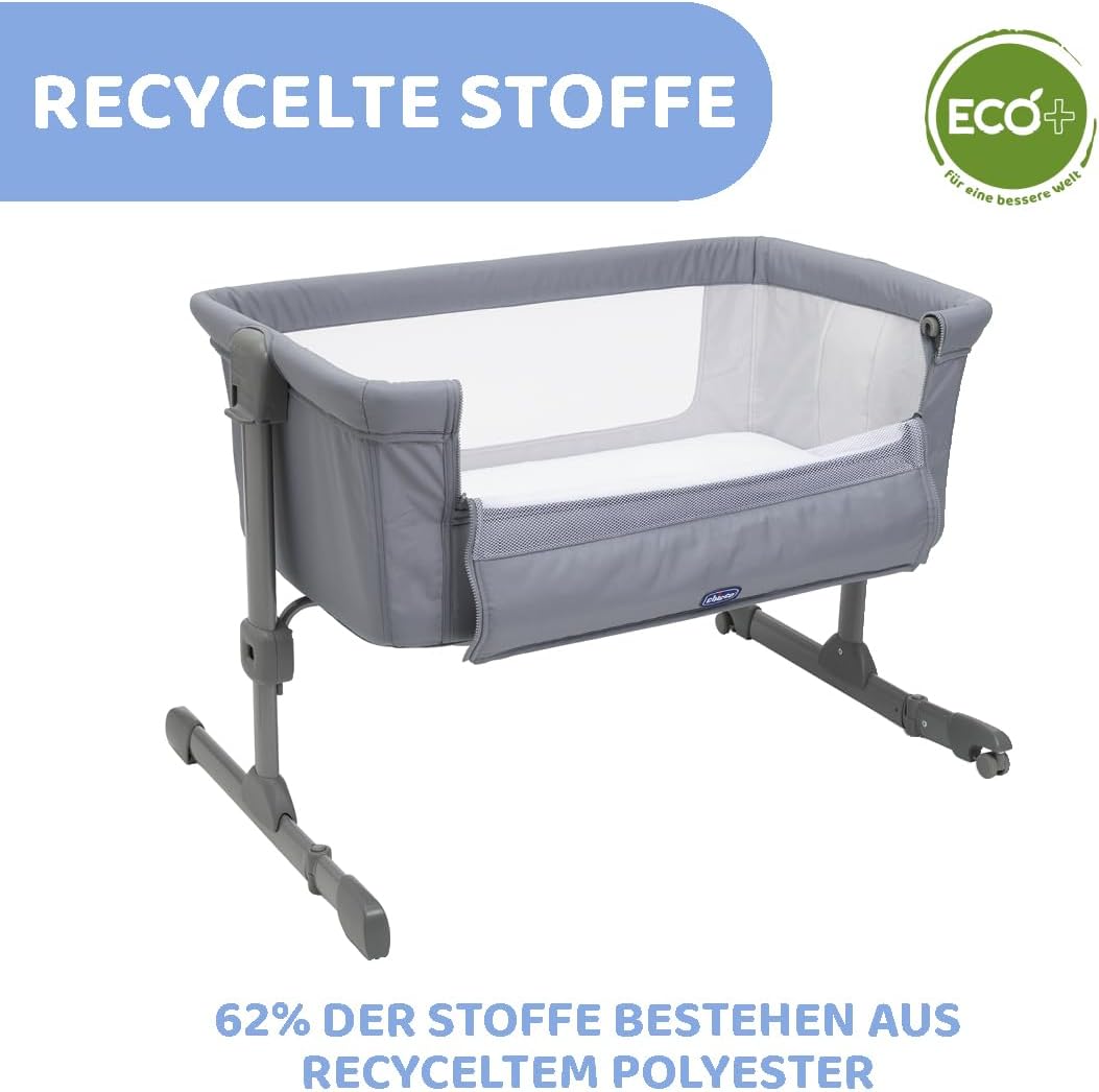 Chicco Next2Me Essential Lettino fianco letto per neonati, Sostenibile, Compatibile con diversi letti, Regolabile in altezza, Inclinabile, Buona circolazione dell'aria, Materasso e borsa inclusi, 0-6 mesi