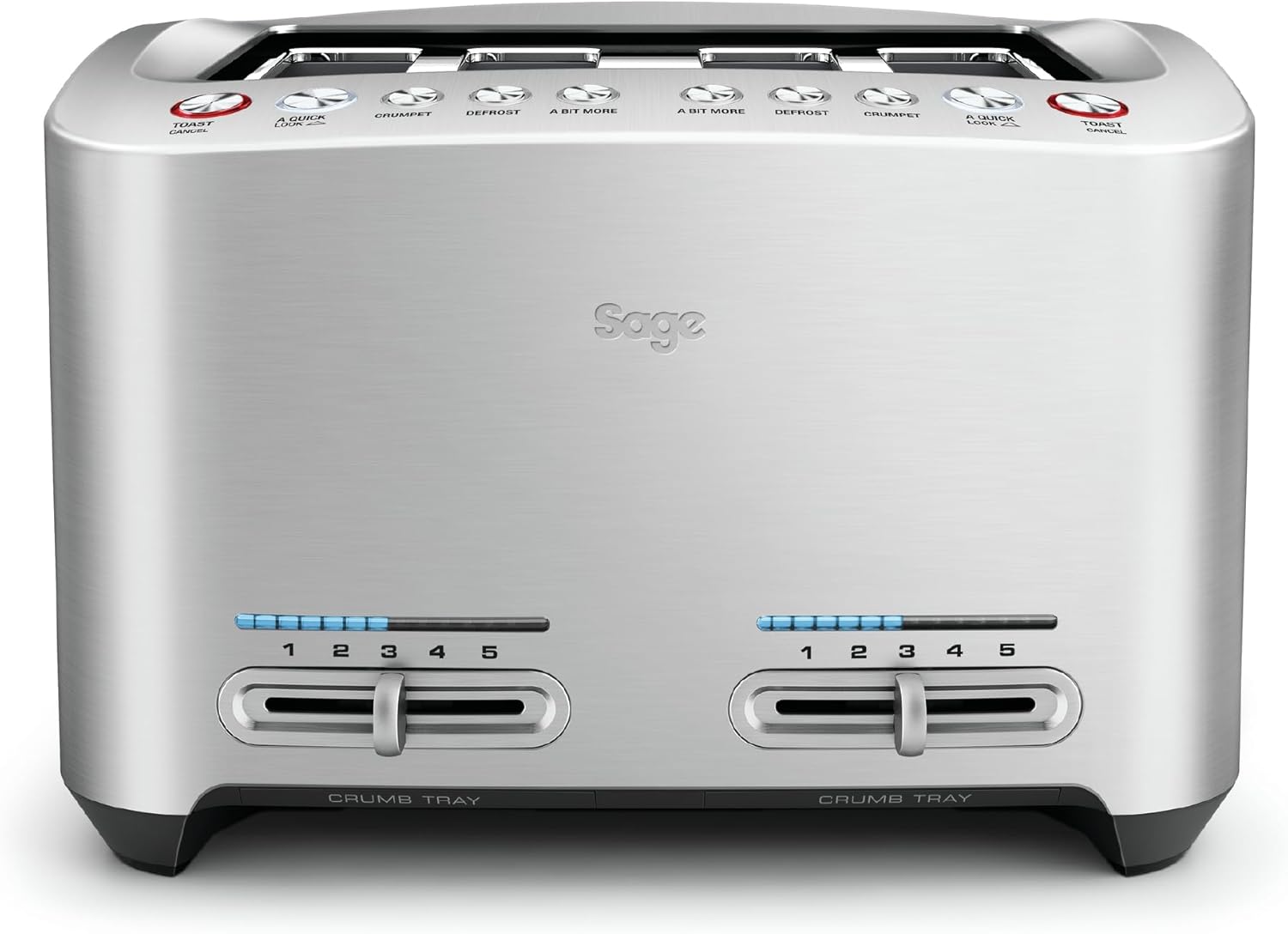 Sage - The Smart Toast - 2-Scheiben - Toaster mit Extra-Breiten Schlitzen - 5 Einstellungen, Schnelle Reinigung, Absenken auf Knopfdruck - Bräunungsgradkontrolle, Liftfunktion - Gebürstetes Aluminium