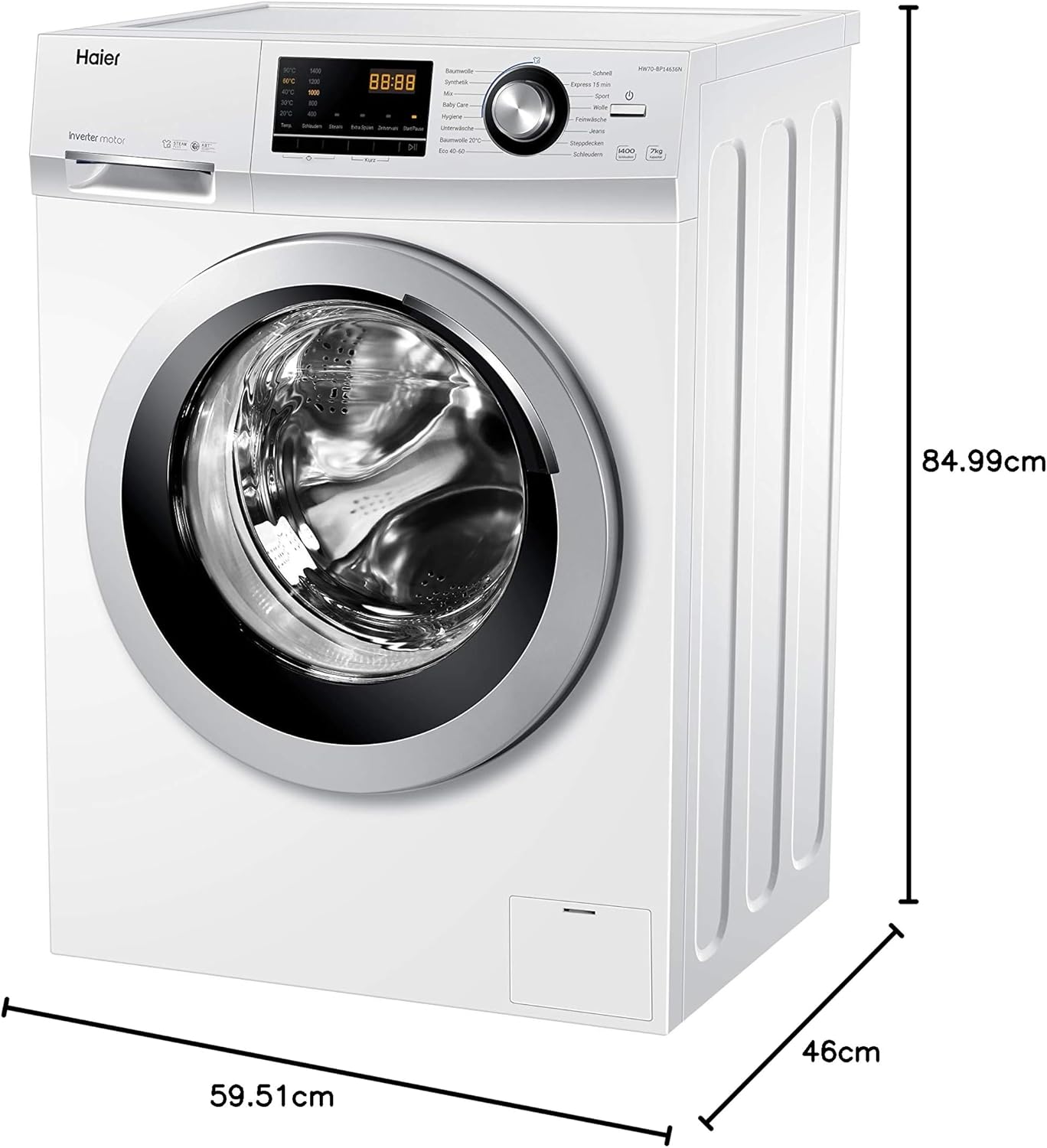 Haier HW100-BP14636N Waschmaschine / 10 kg / A - beste Effizienz / Inverter-Motor / Dampffunktion / Vollwasserschutz / Eco 40-60 Programm
