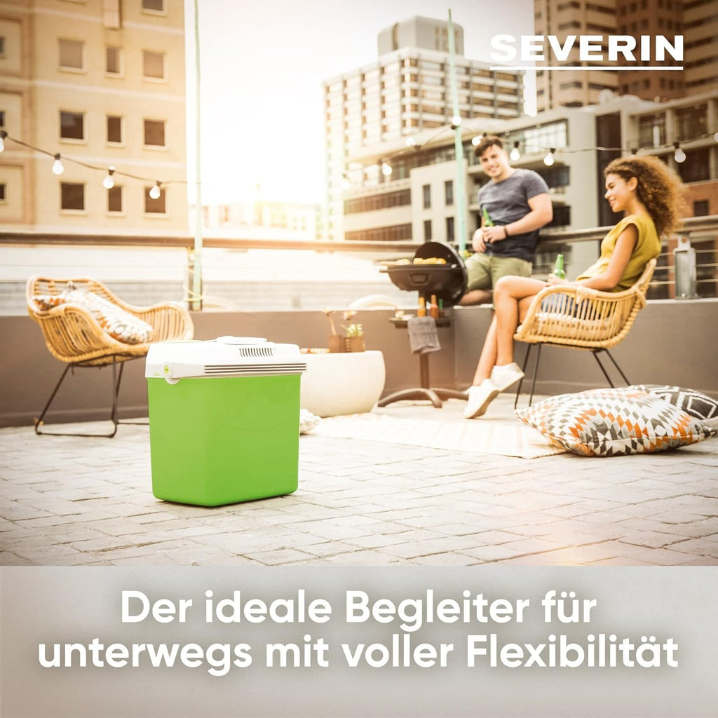 SEVERIN Electric Cool Box with a Cooling and Warming Function, 20 L, Incl. 2 Connections: 220 - 240 V / 12 V DC, KB 2922, Green-Grey, With additional USB connection, 28 l