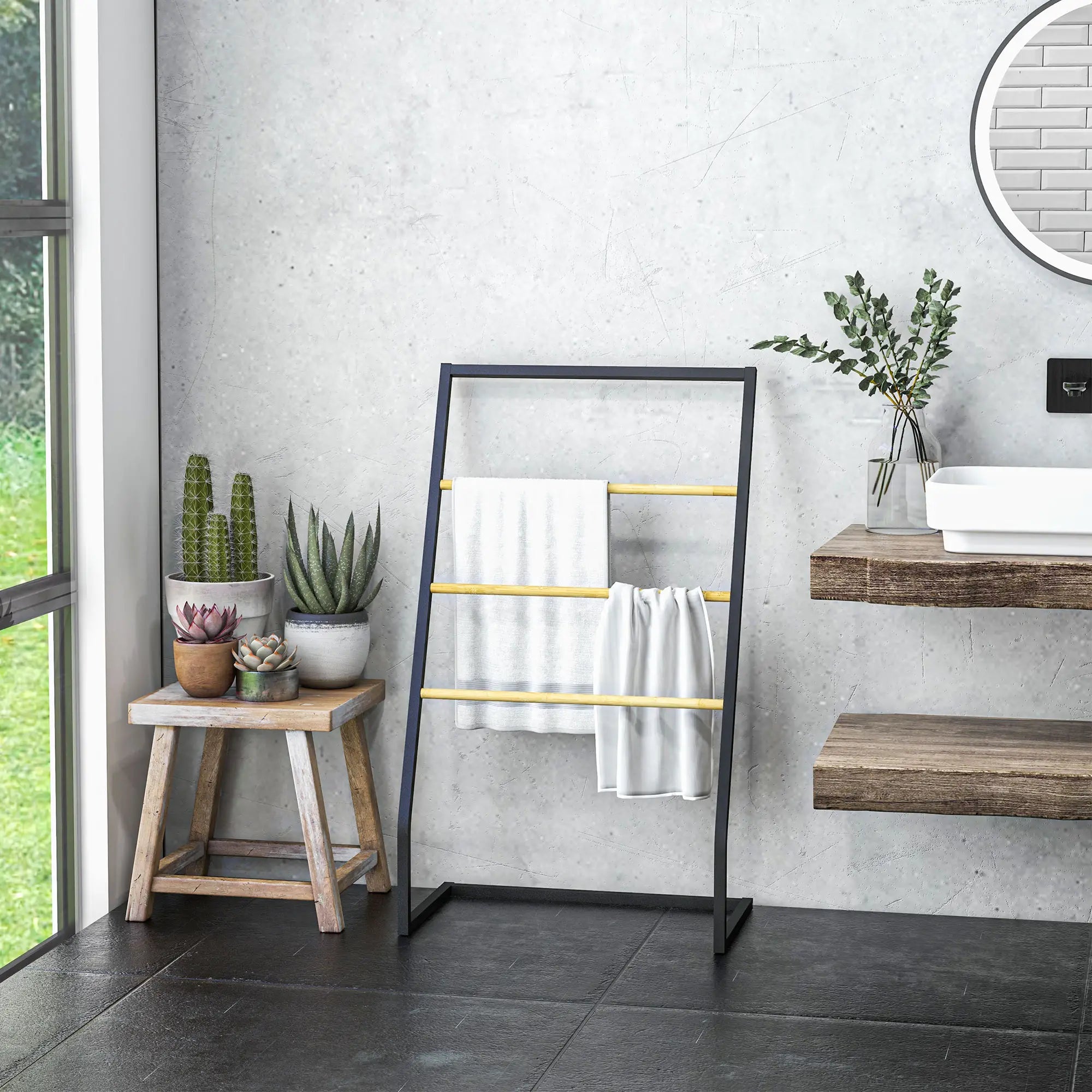 HOMCOM Porta asciugamani a 4 livelli per un'asciugatura efficiente in bambù