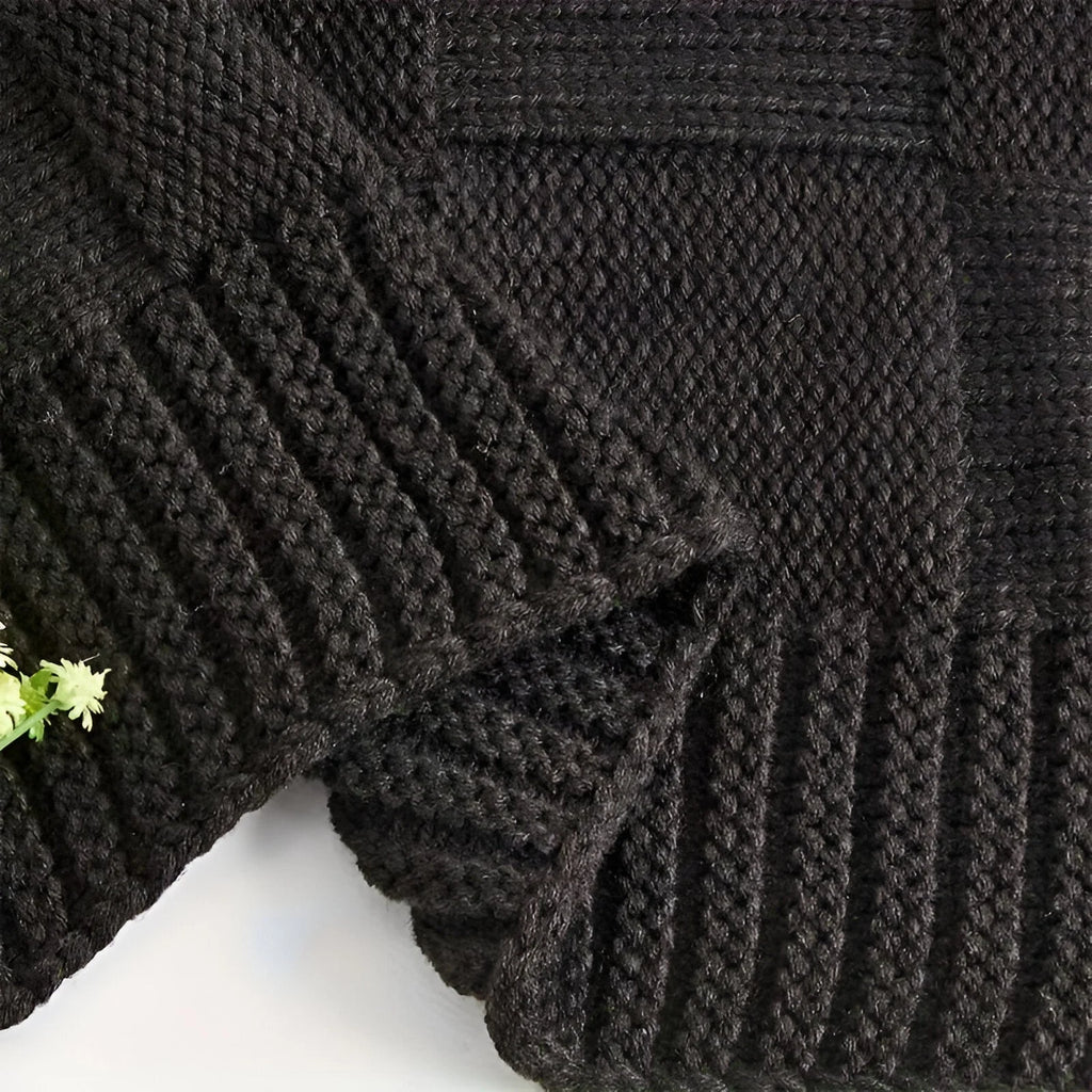 MonoKnit Coperta lavorata a maglia – Coperta in pile acrilico a righe di alta qualità, in bianco e nero, per letto e divano