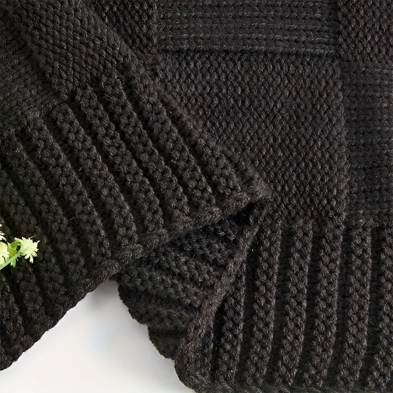 MonoKnit Coperta lavorata a maglia – Coperta in pile acrilico a righe di alta qualità, in bianco e nero, per letto e divano