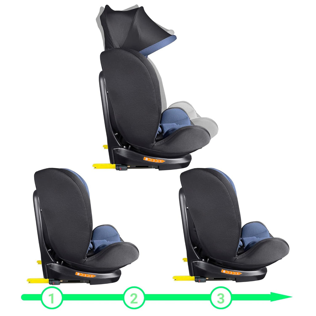 XOMAX XZ-16 Kindersitz drehbar 360° mit ISOFIX und Liegefunktion I mitwachsend I 0-36 kg, 0-12 Jahre, Gruppe 0/1/2/3 I 5-Punkt-Gurt und 3-Punkt-Gurt I Bezug abnehmbar, waschbar I ECE i-Size 129R