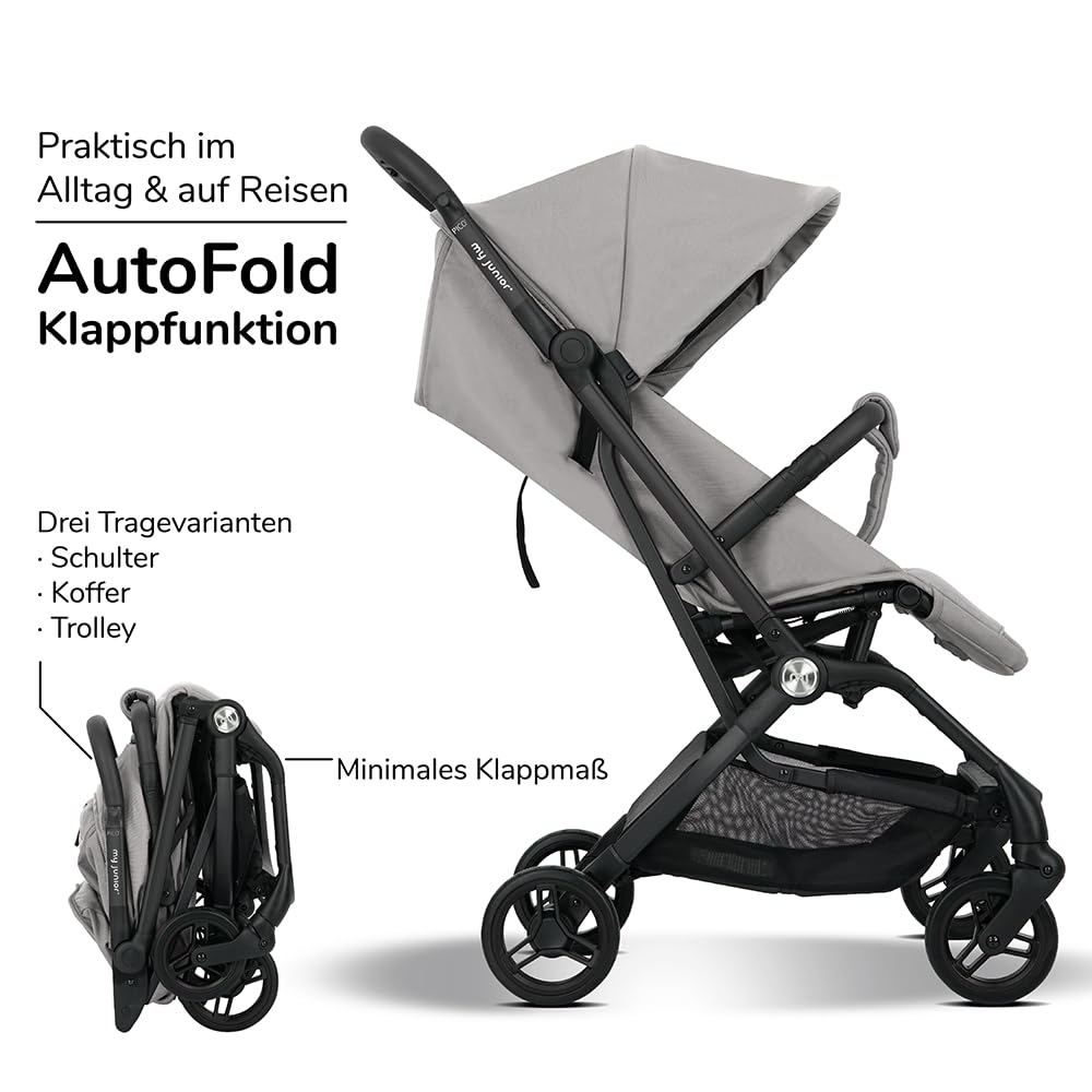 my junior® Buggy PICO³ | bis 22kg | Einhand AutoFold-Klappmechanismus | Ergonomische Liegeposition nach IGR e.V. | großes Sonnenverdeck UV50+ | Handgepäckmaß | 2 Belüftungsfenster Hazel - Black