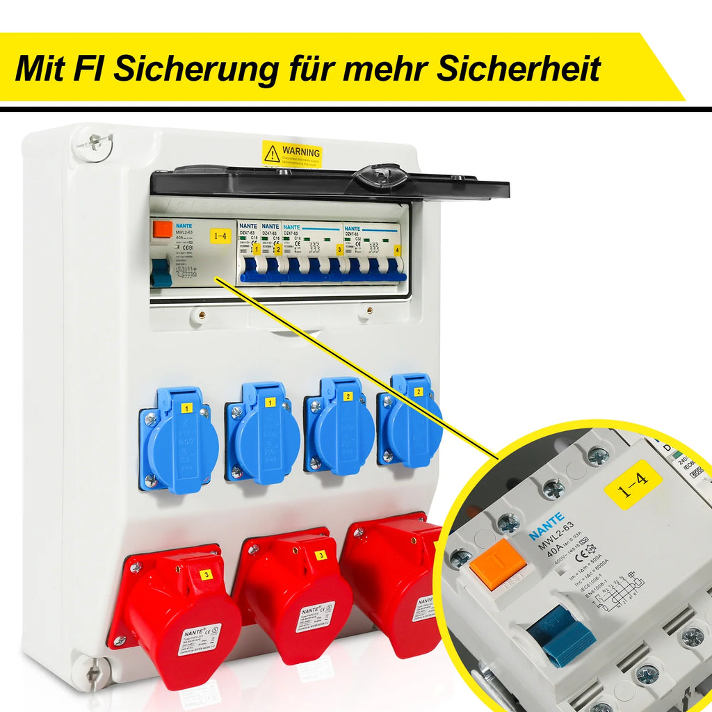 Sonnewelt Quadro di distribuzione a parete FI 4 prese Schuko e presa CEE 16/32A