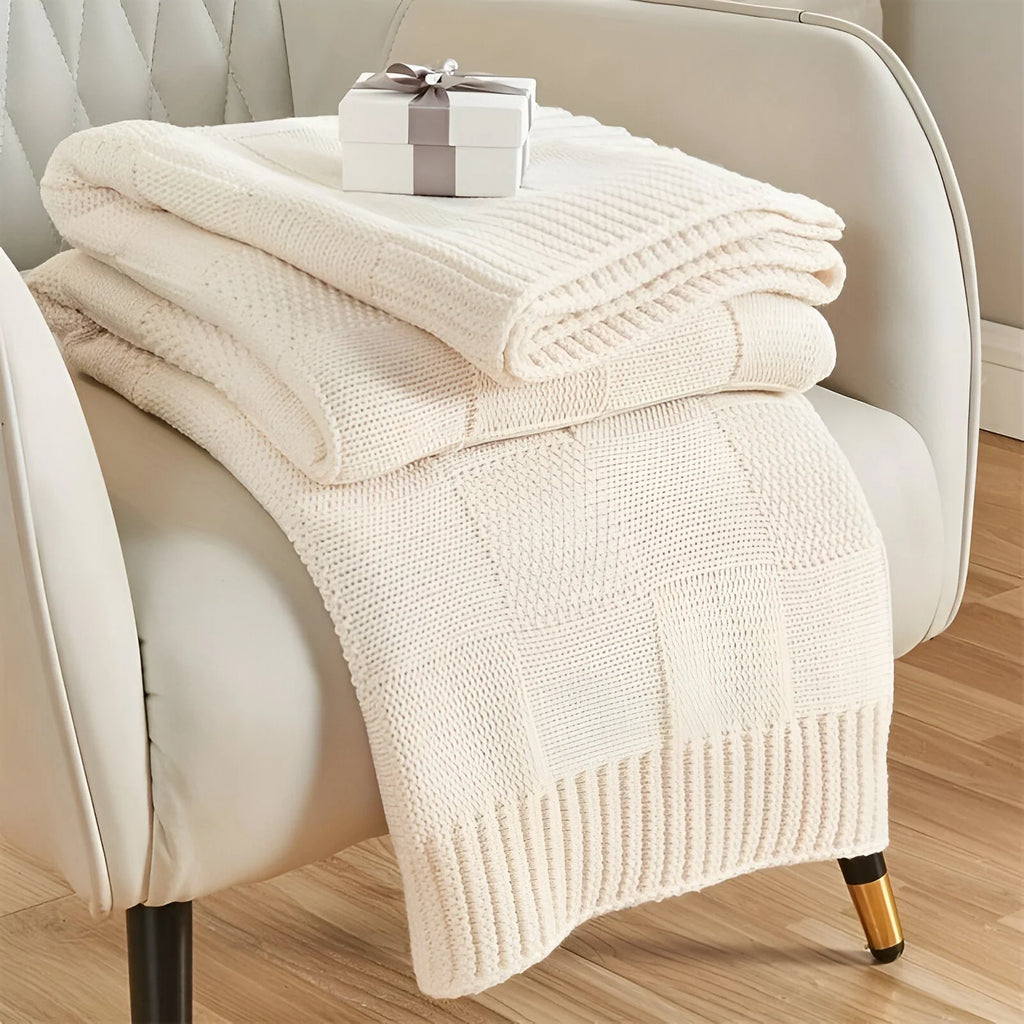 MonoKnit Coperta lavorata a maglia – Coperta in pile acrilico a righe di alta qualità, in bianco e nero, per letto e divano