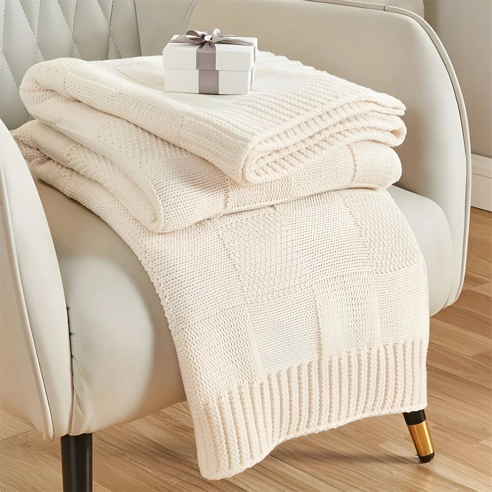 MonoKnit Coperta lavorata a maglia – Coperta in pile acrilico a righe di alta qualità, in bianco e nero, per letto e divano