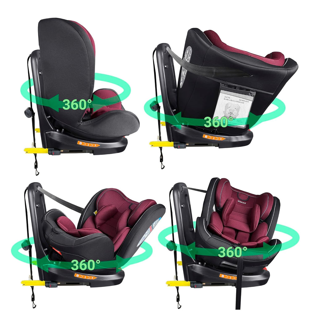 XOMAX XZ-16 Kindersitz drehbar 360° mit ISOFIX und Liegefunktion I mitwachsend I 0-36 kg, 0-12 Jahre, Gruppe 0/1/2/3 I 5-Punkt-Gurt und 3-Punkt-Gurt I Bezug abnehmbar, waschbar I ECE i-Size 129R
