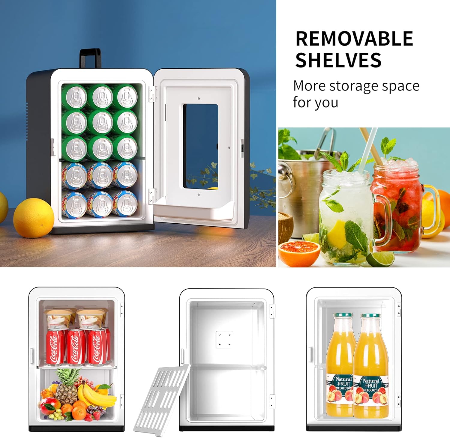 Cumeod Mini Frigo 15 Litri/21 Lattine, 2 in 1 Frigorifero Portatile con Funzione di Raffreddamento e Riscaldamento, 12V DC/220V AC per Auto, Ufficio e Camera da Letto, Bevande, Cosmetici, Nero, Modalità Max ed Eco