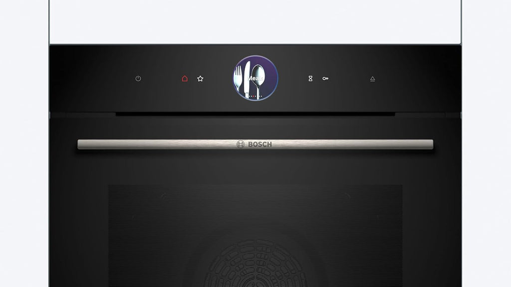 Bosch HMG7361B1, Serie 8 Forno da incasso intelligente con funzione microonde, 60 x 60 cm, Made in Germany, Nero, Air Fry, Anello di controllo digitale, Display touch, Programmi automatici, Supporto per la pulizia