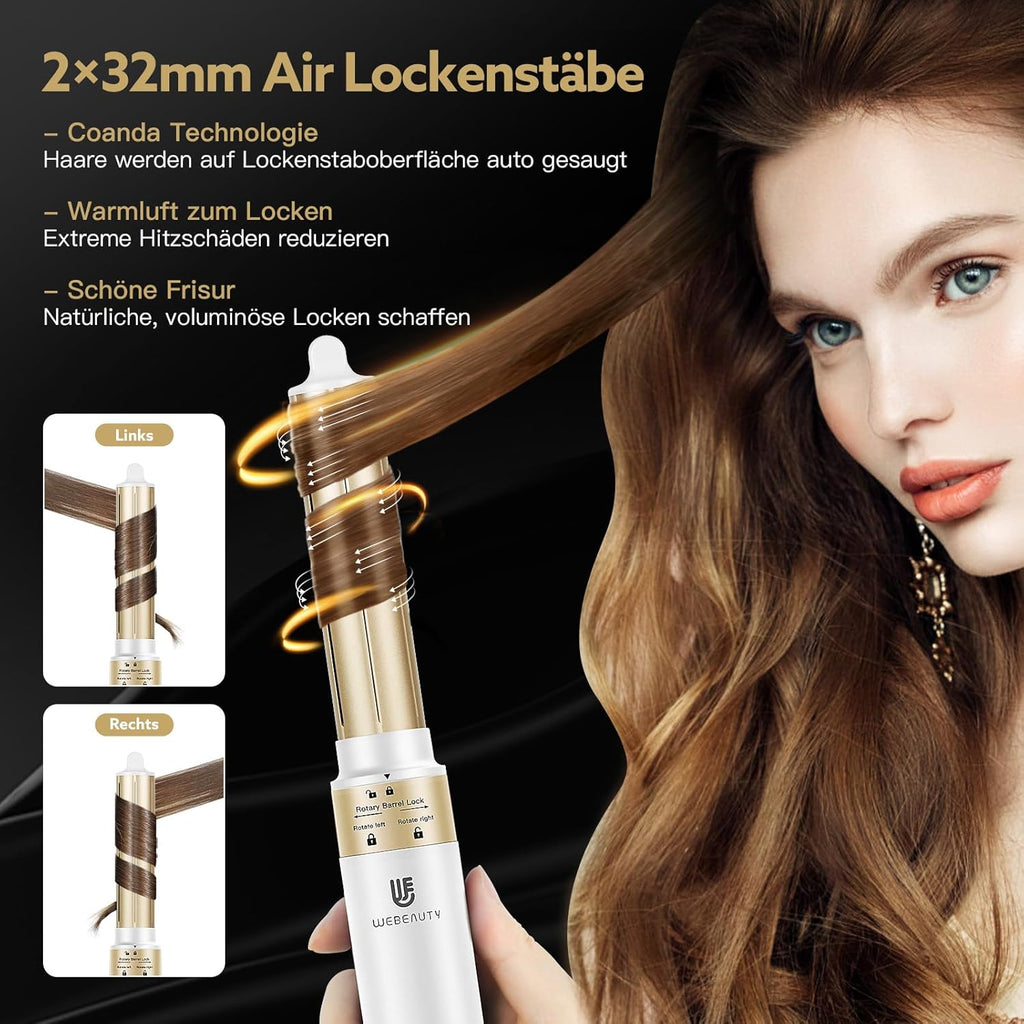 webeauty Asciugacapelli 5 in 1, 110.000 giri/min, 20 m/s, Asciugacapelli brushless ad alta velocità con 200 milioni di ioni negativi con spazzola ad aria calda e arricciacapelli ad aria, Bianco