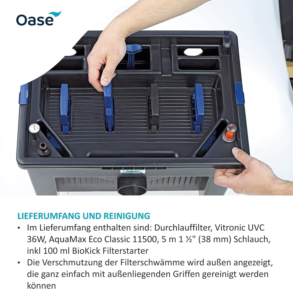 OASE 56789 Filtro a flusso continuo BioSmart Set 36000 adatto per laghetti fino a 36 m³, sistema filtrante, set completo filtro incl. materiale filtrante, pompa per laghetto e chiarificatore UVC