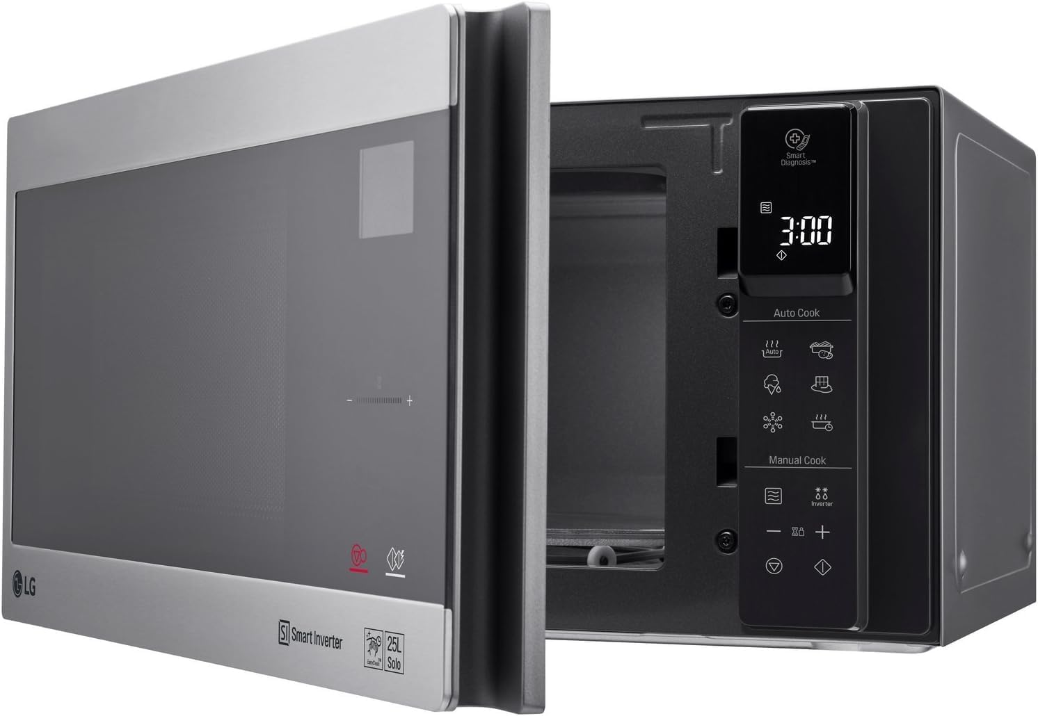 LG MS2595CIS Forno a microonde con tecnologia Smart Inverter, capacità 25 litri, 1000 W, programmi automatici, livelli di potenza regolabili e funzione EasyClean, argento