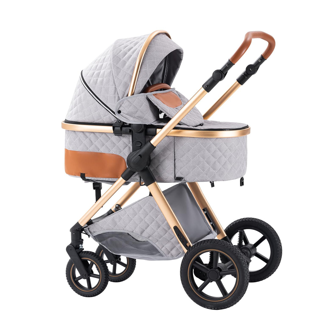 Shineey kinderwagen 3 in 1 Buggy Babybett Komplett Set Einem Klick Zusammenklappbarer Kinderwagen, 3 in 1 KombiKinderwagen Aluminiumrahmen für Neugeborene