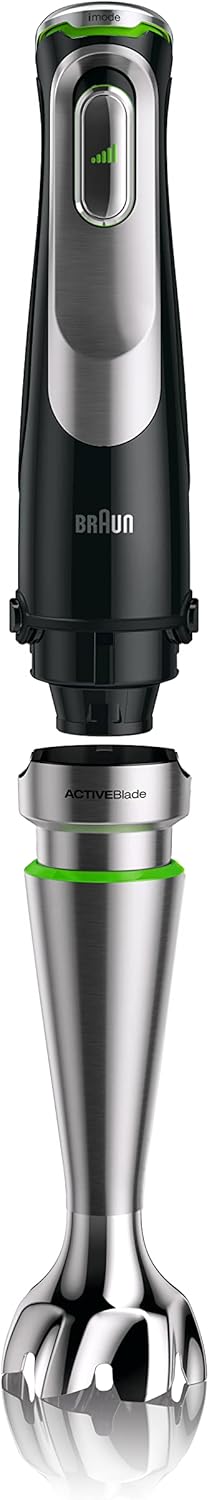 Braun MultiQuick 9 MQ 9187XLI Frullatore a immersione – Frullatore a immersione con tecnologia Active PowerDrive e 5 accessori per tritare, pestare, frullare e tritaghiaccio, 1200 Watt, nero/acciaio inox