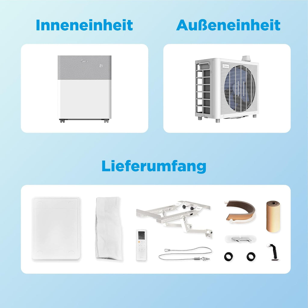 Condizionatore Midea Portasplit, pompa di calore mobile, raffreddamento A++/riscaldamento A+, 12000 BTU 3,5kW, per ambienti fino a 42 m² / 105 m³, solo 39 dB(A) in modalità silenziosa