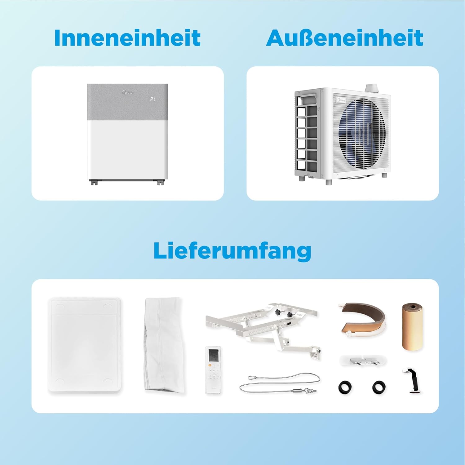 Condizionatore Midea Portasplit, pompa di calore mobile, raffreddamento A++/riscaldamento A+, 12000 BTU 3,5kW, per ambienti fino a 42 m² / 105 m³, solo 39 dB(A) in modalità silenziosa