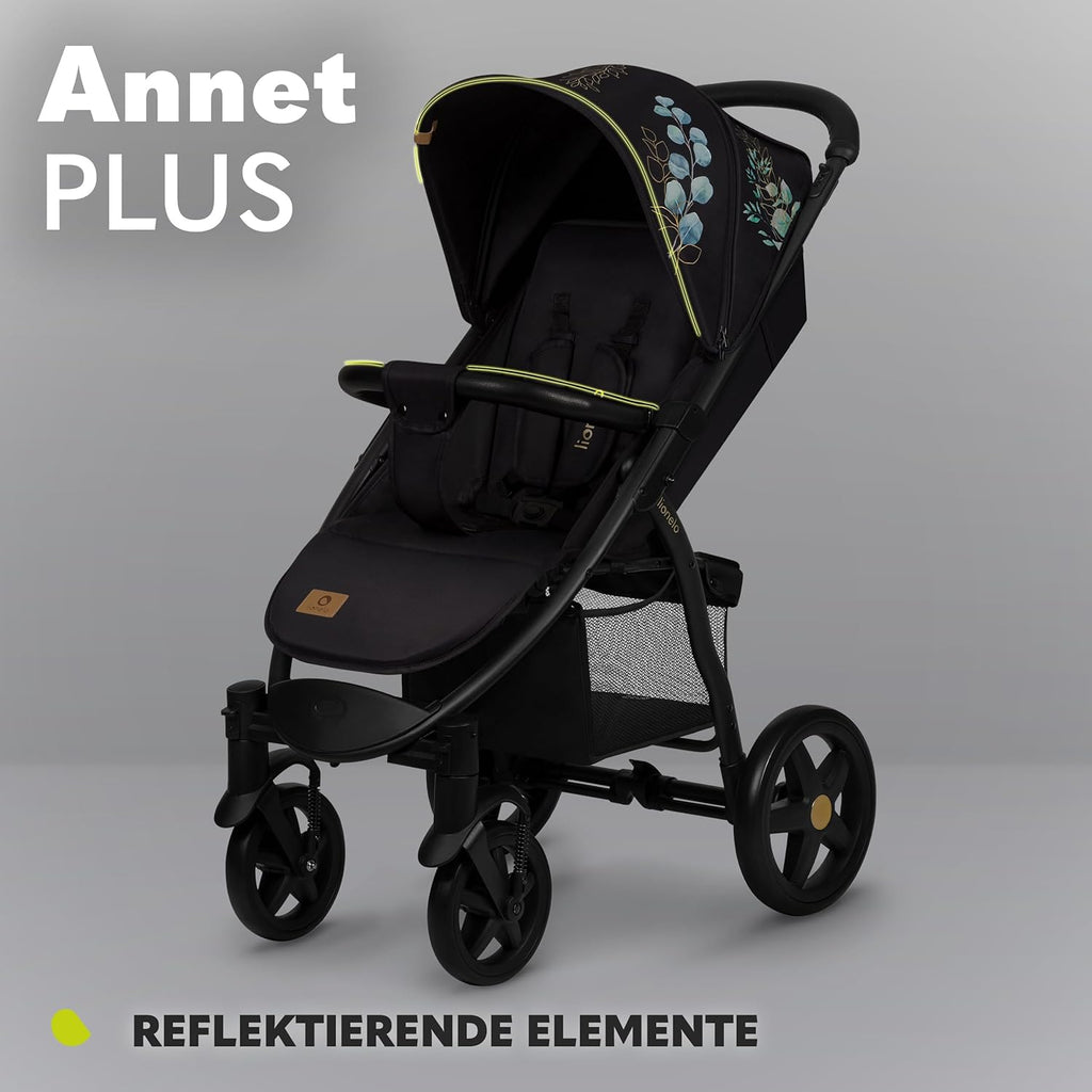 LIONELO Annet Buggy fino a 22 kg con funzione reclinabile, passeggino compatto richiudibile con accessori, ruote in schiuma EVA, zanzariera, coprigambe, portabevande, cestino (Golden Moments, Tour)