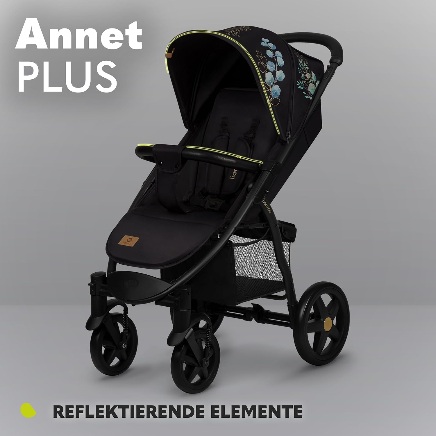 LIONELO Annet Buggy fino a 22 kg con funzione reclinabile, passeggino compatto richiudibile con accessori, ruote in schiuma EVA, zanzariera, coprigambe, portabevande, cestino (Golden Moments, Tour)