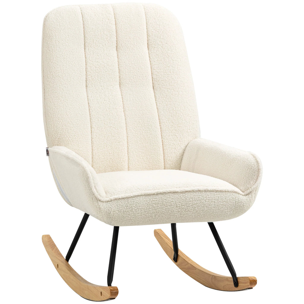 HOMCOM Sedia a Dondolo Soggiorno Relax Comfort Tessuto Sherpa Avorio