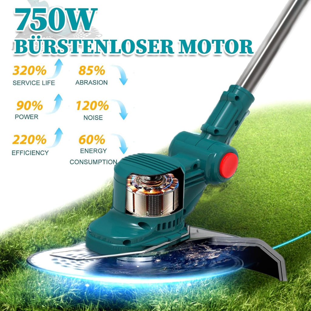 Hengriacly Tagliabordi a Batteria 21V, Tagliabordi a Batteria per Makita, Tagliabordi con Spazzola per Erbacce, Decespugliatore a Batteria, Motosega a Batteria - Include 2 Batterie da 4.0Ah e Caricabatterie, Motore Brushless da 750W