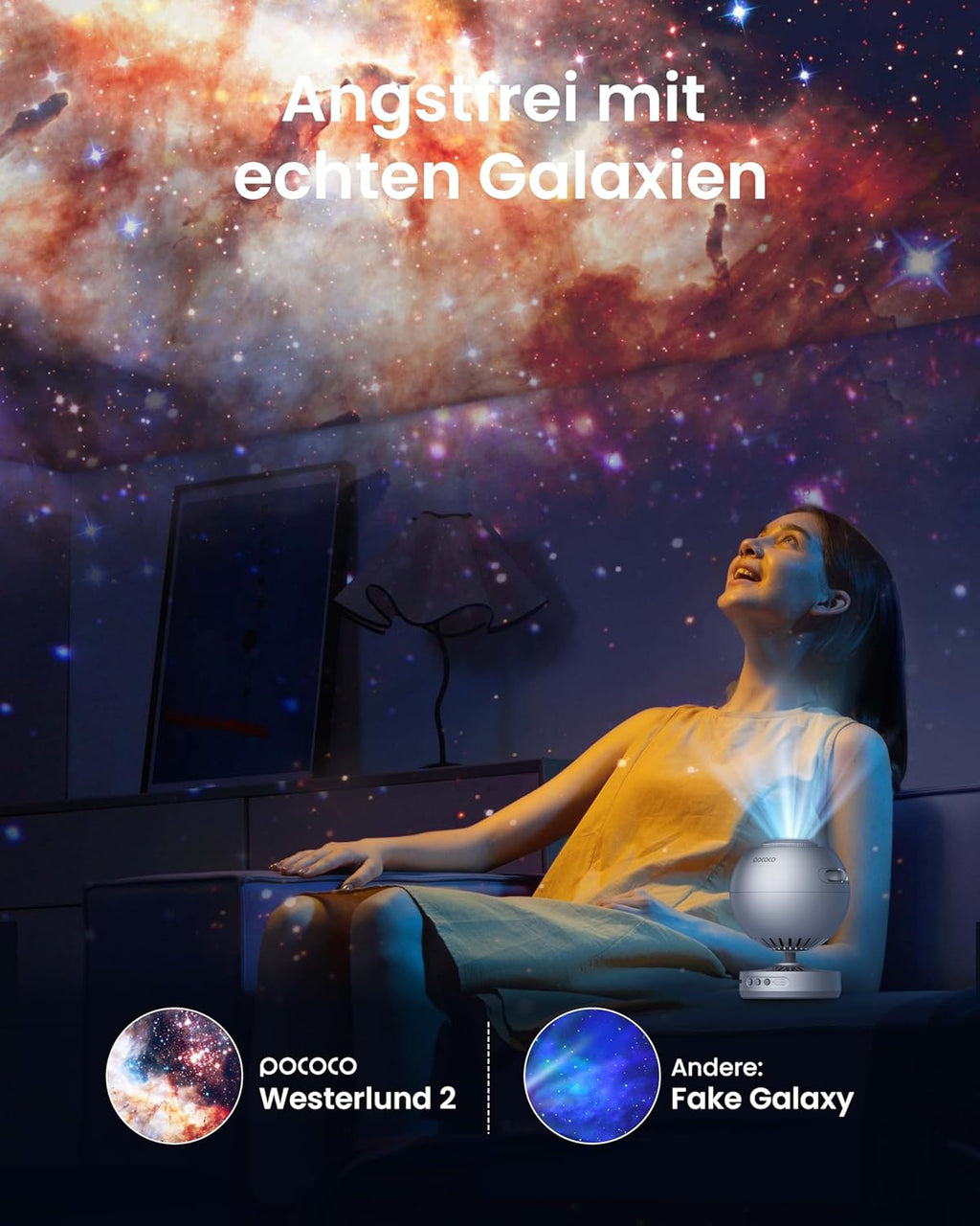 POCOCO Healing Vibes Geschenkbox, Sternenhimmel Projektor Kinder und Erwachsene, Sternenprojektor, Planetarium als Geschenk, Dekoration, Einschlafhilfe und Entspannung - mit 10 Scheiben und Spieluhr