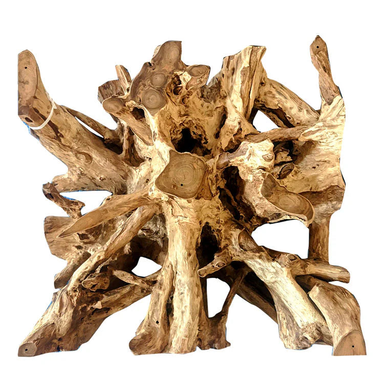 Tavolino NAGA in radice di albero, con piano in vetro, 110 cm x 110 cm