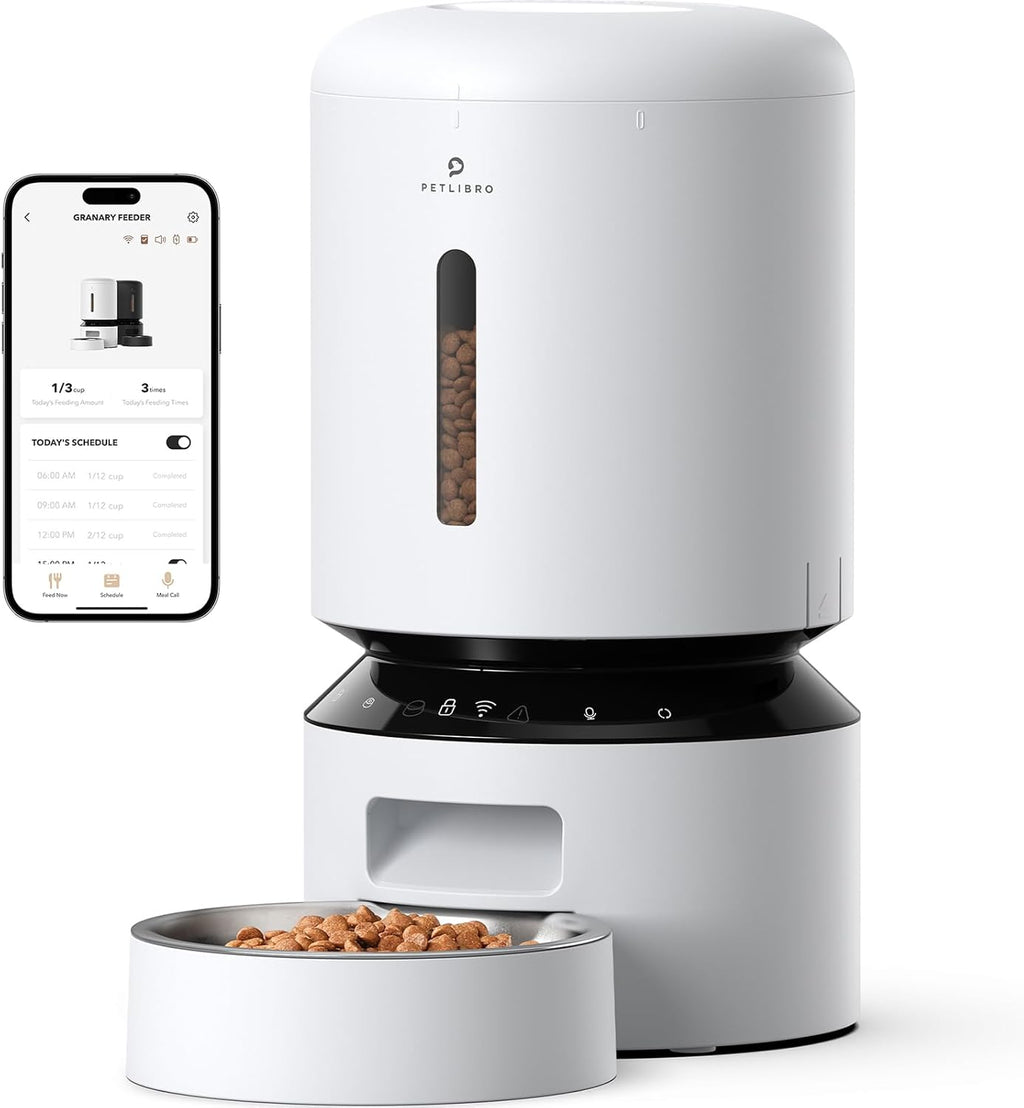 PETLIBRO Mangiatoia Automatica Gatti da 5L, Mangiatoia Intelligente per Gatti con WiFi 5G/2.4G, Dispenser Automatico di Cibo Secco per Gatti o Cani con Controllo Tramite App, 1-10 Pasti al Giorno, Bianco