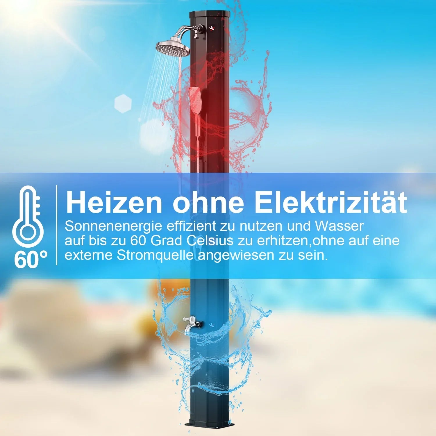 Sonnewelt 60L Doccia Solare Doccia da Giardino Incl. Copertura Protettiva e Doccetta