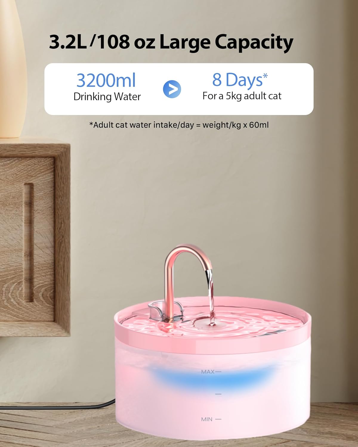 GIOTOHUN Fontana per Gatti a Forma di Rubinetto, 3.2L Fontana d'Acqua per Gatti, Pompa dell'Acqua Super Silenziosa, Filtra i Peli, Facile Smontaggio, 6 Filtri + 3 Filtri in Schiuma