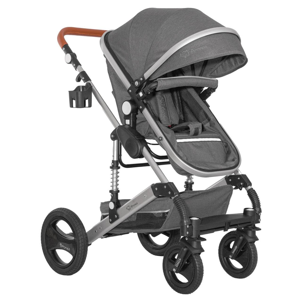 Bronea EXQUISE Kombi-Kinderwagen 3 in 1 INKL. MATRATZE | FARBAUSWAHL | Buggy, Auto-Babyschale, Zusammenklappbar mit Wickeltasche, Regenschutz, Mückenschutz & Sonnenschutz, Farbe:schwarz/champagne
