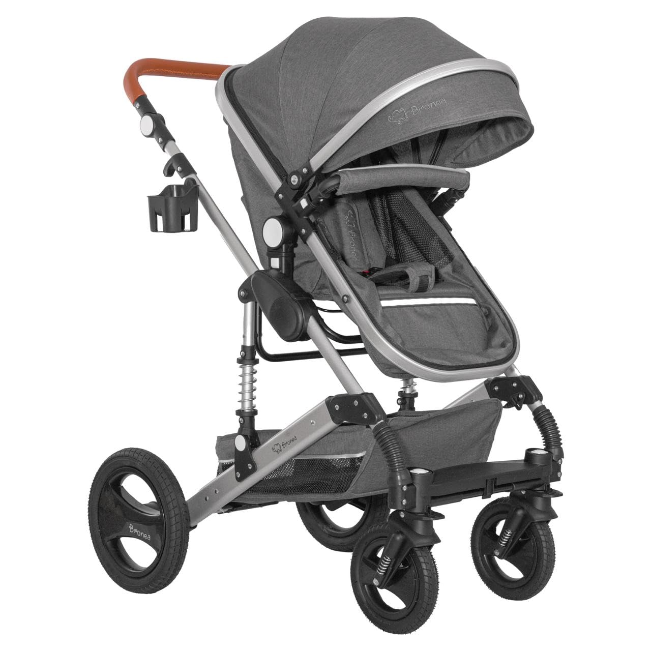 Bronea EXQUISE Kombi-Kinderwagen 3 in 1 INKL. MATRATZE | FARBAUSWAHL | Buggy, Auto-Babyschale, Zusammenklappbar mit Wickeltasche, Regenschutz, Mückenschutz & Sonnenschutz, Farbe:schwarz/champagne