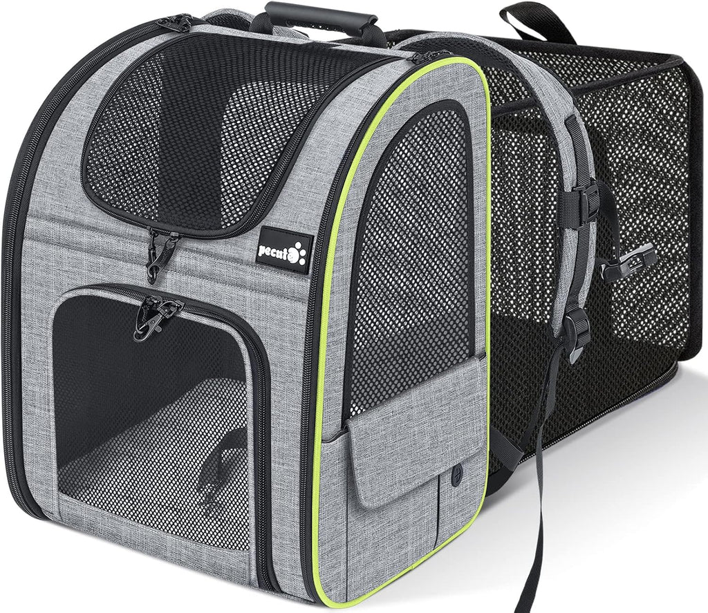 pecute Hunderucksack Erweiterbar, Faltbar Katzenrucksack Katzen mit Anti-offener Reiverschluss, Rucksack Hund mit Netz Fenster Grau XL, für Hunde Katzen Haustiere (40 * 33 * 49cm)