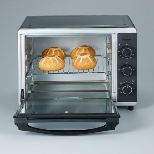SEVERIN Forno e Tostapane con funzione ventilata, Mini Forno con griglia, teglia da forno, spiedo rotante e pietra per pizza, forno ventilato versatile con capacità di 42 L, 1.800 W, nero, TO 2058