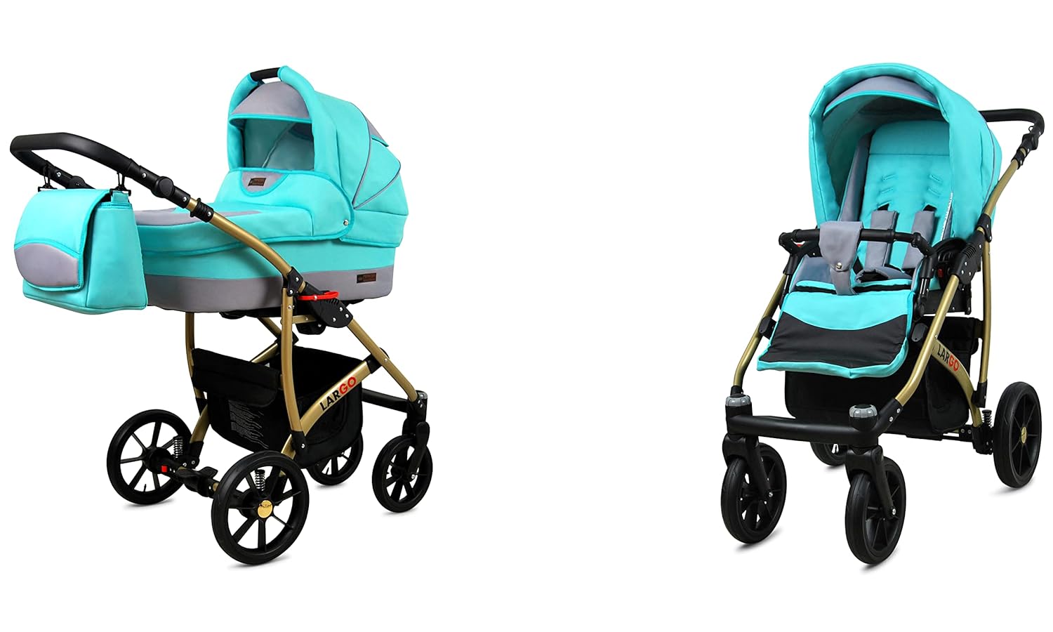 BabyLux Largo 2-in-1 Baby Kinderwagen Tief und Kinderwagen mit Zubehör Verstellbar und faltbar Aluminiumkonstruktion Wasserdicht Nicht abnehmbare Räder Brown Cream White Frame