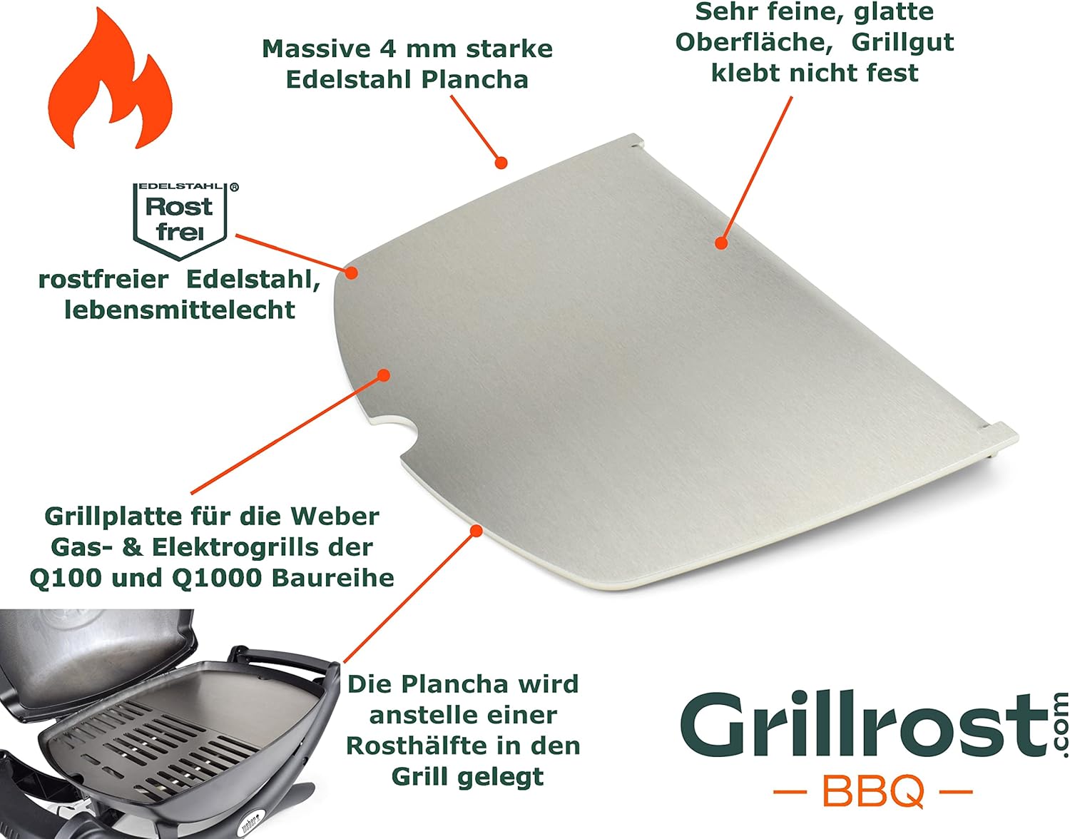 Griglie in acciaio inox per Weber Q300/3000 | lavabili in lavastoviglie - set da 2 pezzi