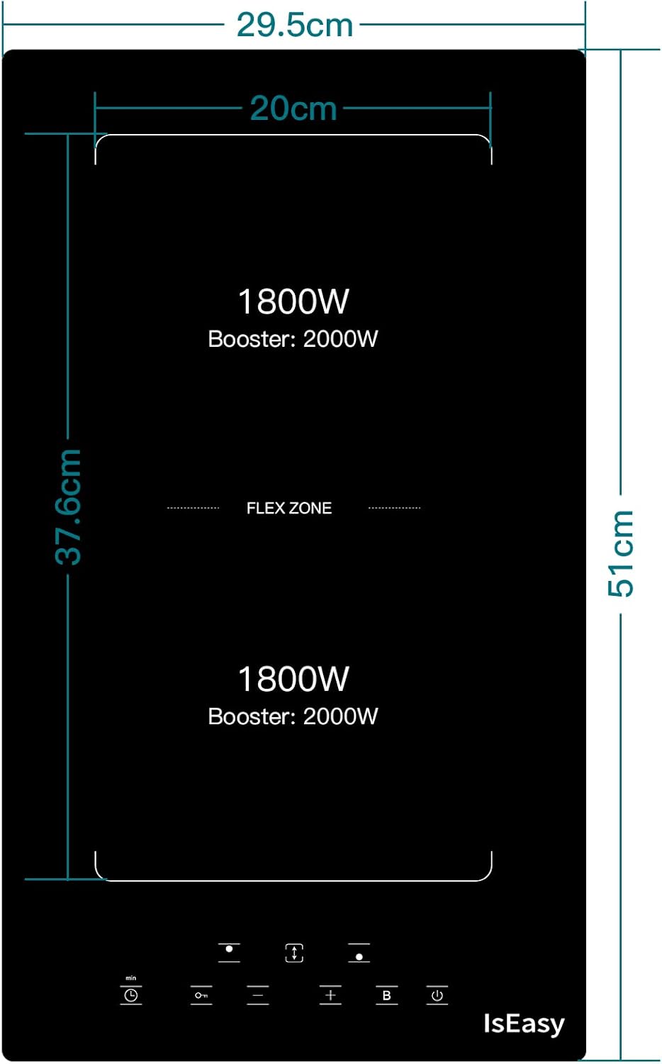 IsEasy 4 Zonen Einbau Induktionskochfeld mit 9 Leistungsstufen &1-99Min Timer, Boost-Funktion, Induktionskochplatte, Induktion Herdplatte mit 4 Platten, 60cm, 6800W, Schwarz