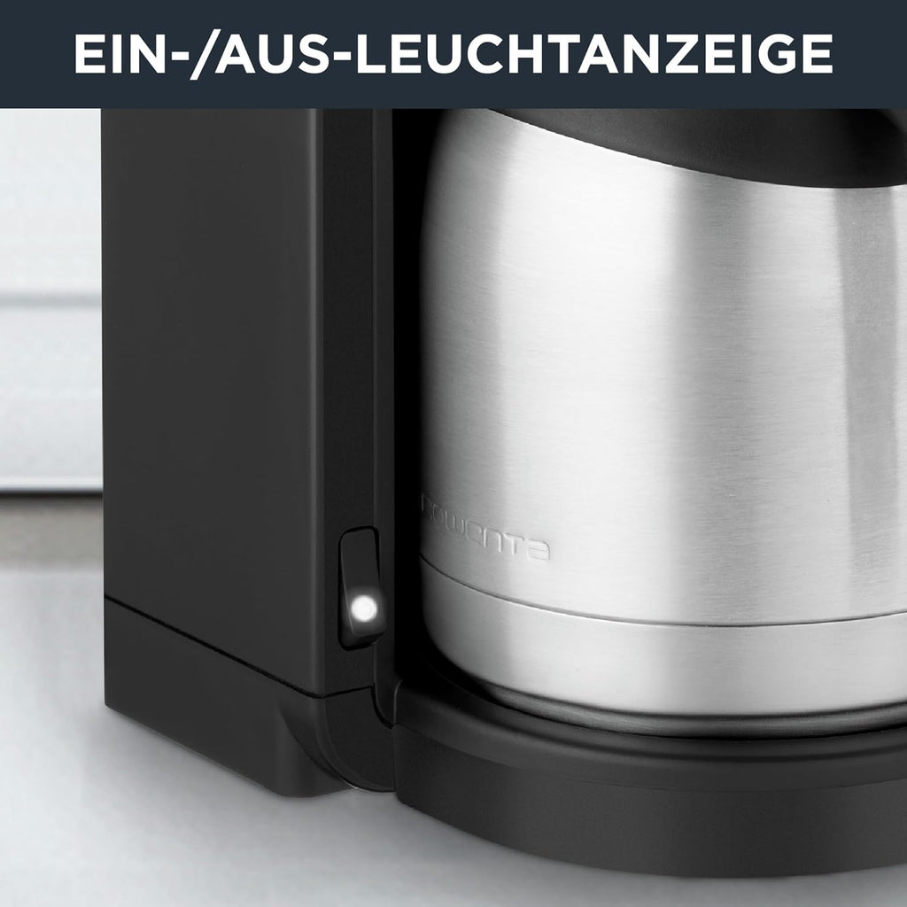 Rowenta CT3818 Macchina da caffè con filtro Adagio Milano | Caraffa termica in acciaio inox | 10-15 tazze | Capacità 1,25 L | Spegnimento automatico | 850 Watt | 26.5 x 27 x 38.5 cm | Nero