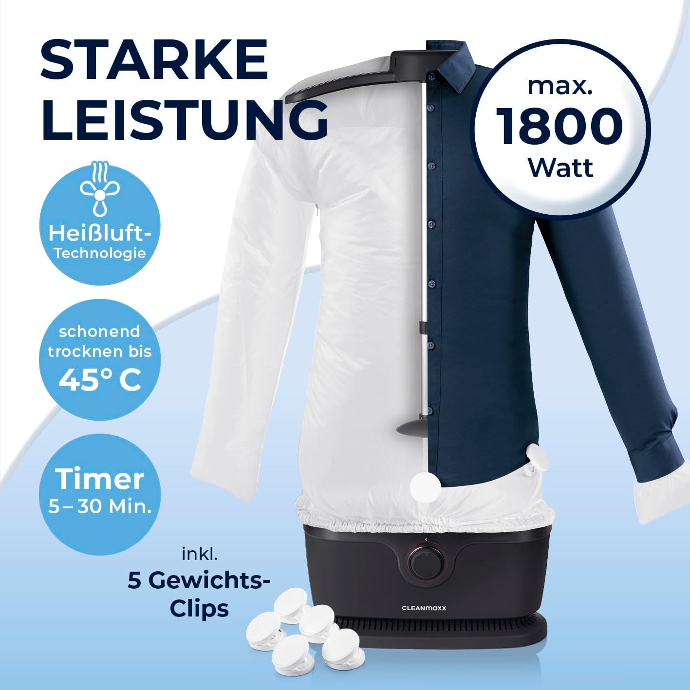 CLEANmaxx Stiratore automatico per camicie per asciugare e stirare camicie e bluse, inclusivo di accessorio per pantaloni | Il modo innovativo e delicato per stirare il vostro bucato