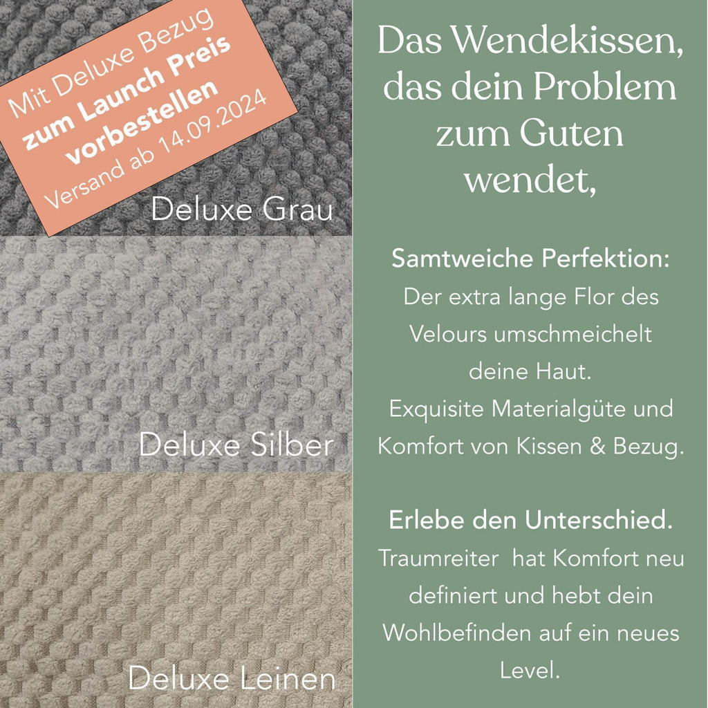 Traumreiter Visco XXL Seitenschläferkissen mit Bezug Baumwolle Graphit Grau, Hybrid Kissen + 1cm Memory Foam, U förmiges Schwangerschaftskissen Gel Body Pillow Komfortkissen Ergonomie Zertifiziert
