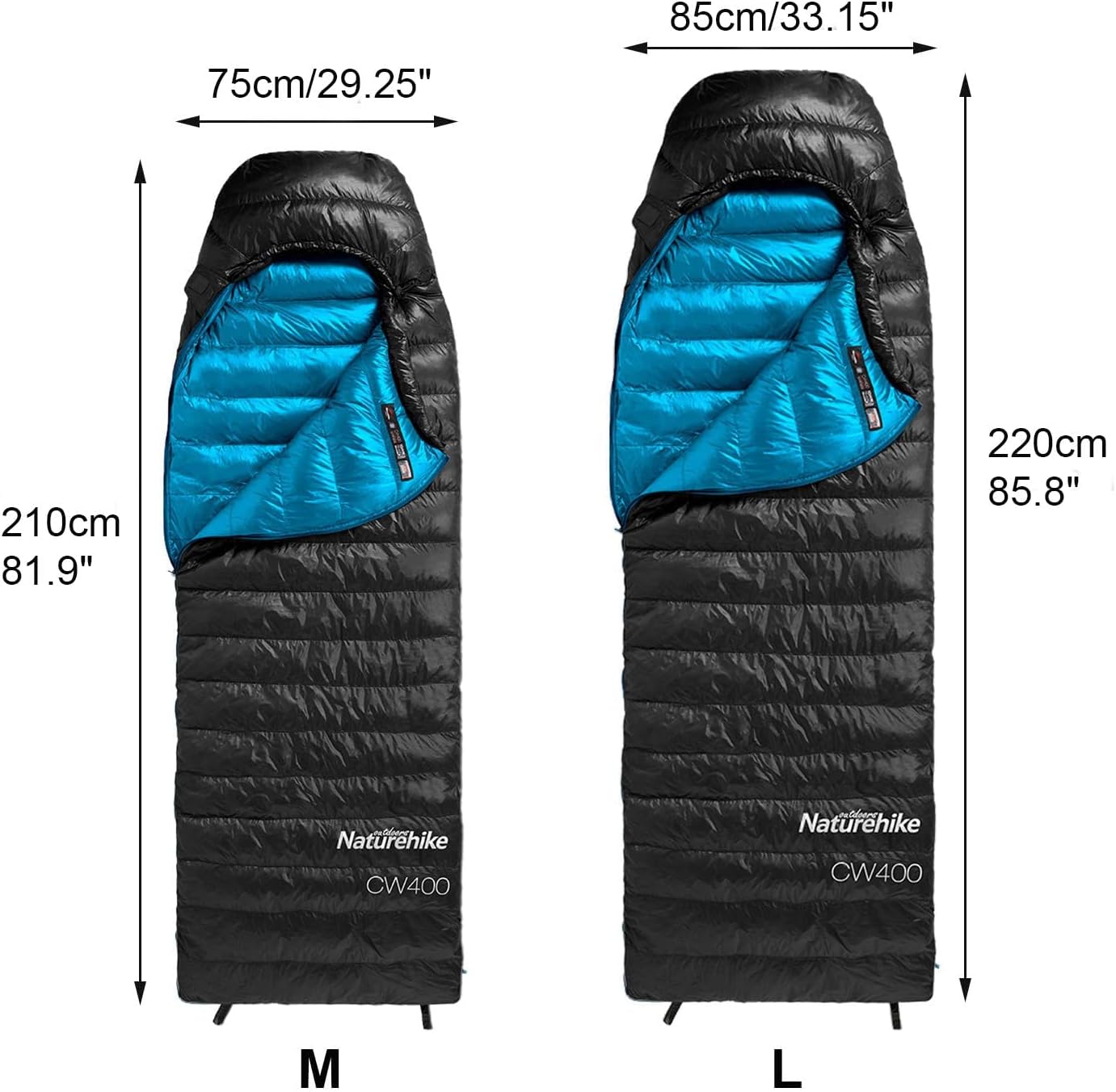 Naturehike CW700/CW400 Sacco a Pelo in Piuma, Ultraleggero, Portatile, Compatto, per Inverno, 4 Stagioni, per Adulti e Bambini, Campeggio, Escursionismo, Viaggi, con Sacco a Compressione