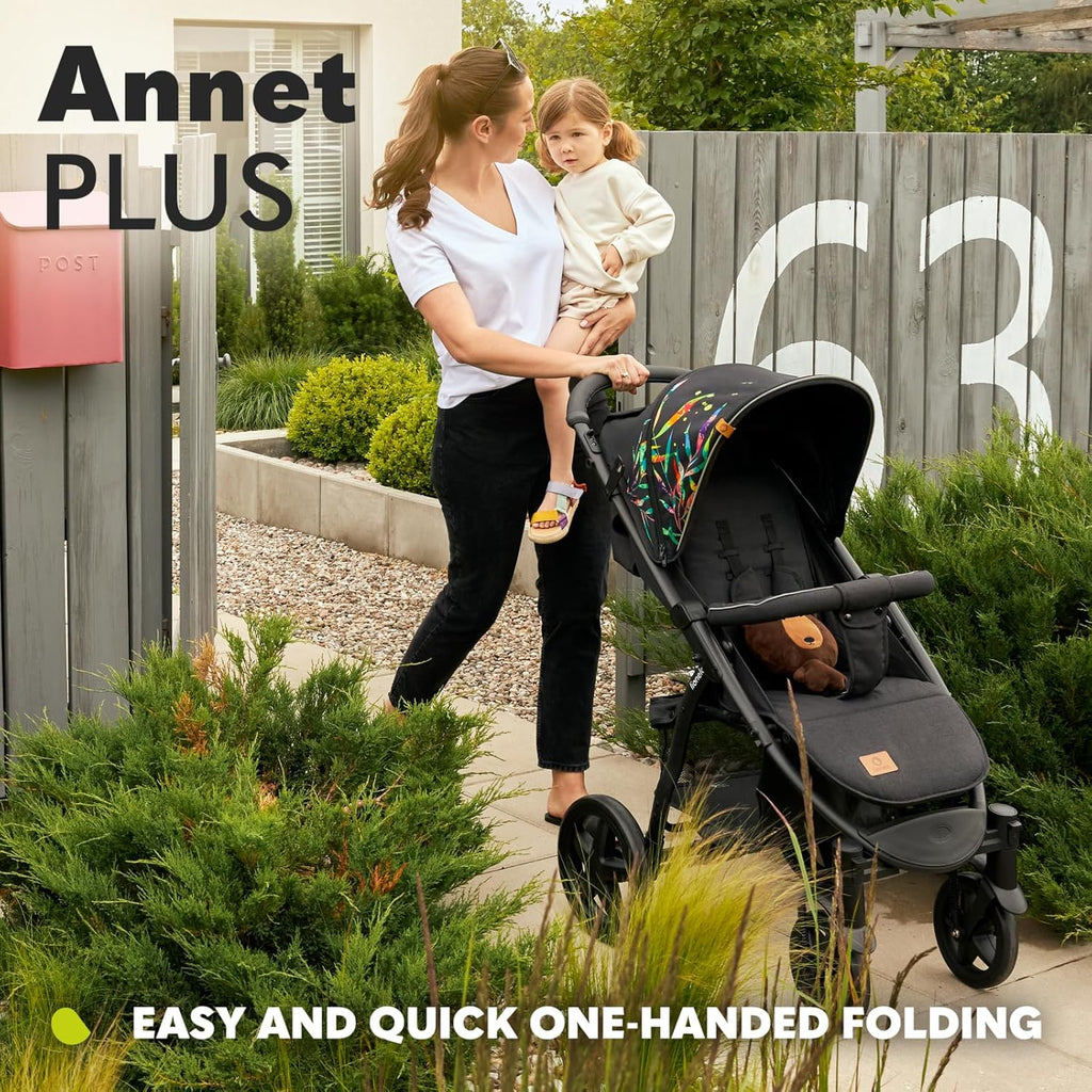 LIONELO Annet Tour Kinderwagen bis 22 kg, verstellbarer Griff, zusammenklappbar, verstellbare Rückenlehne bis zur Liegeposition, wartungsfreie Räder, XXL-Verdeck, 5-Punkt-Gurt, Einkaufskorb