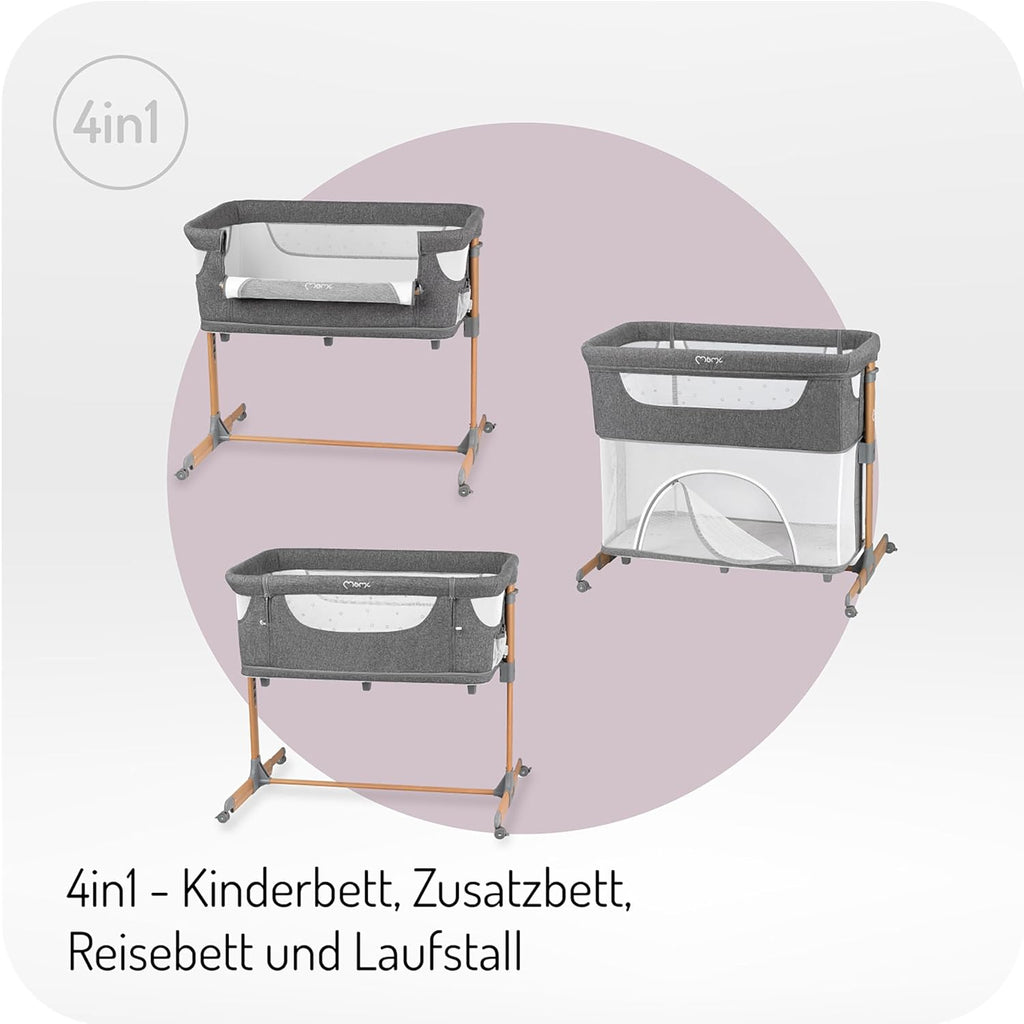 Momi SMART Bed Lettino fianco letto 4-in-1, fino a 15 kg, con materasso, regolabile in altezza