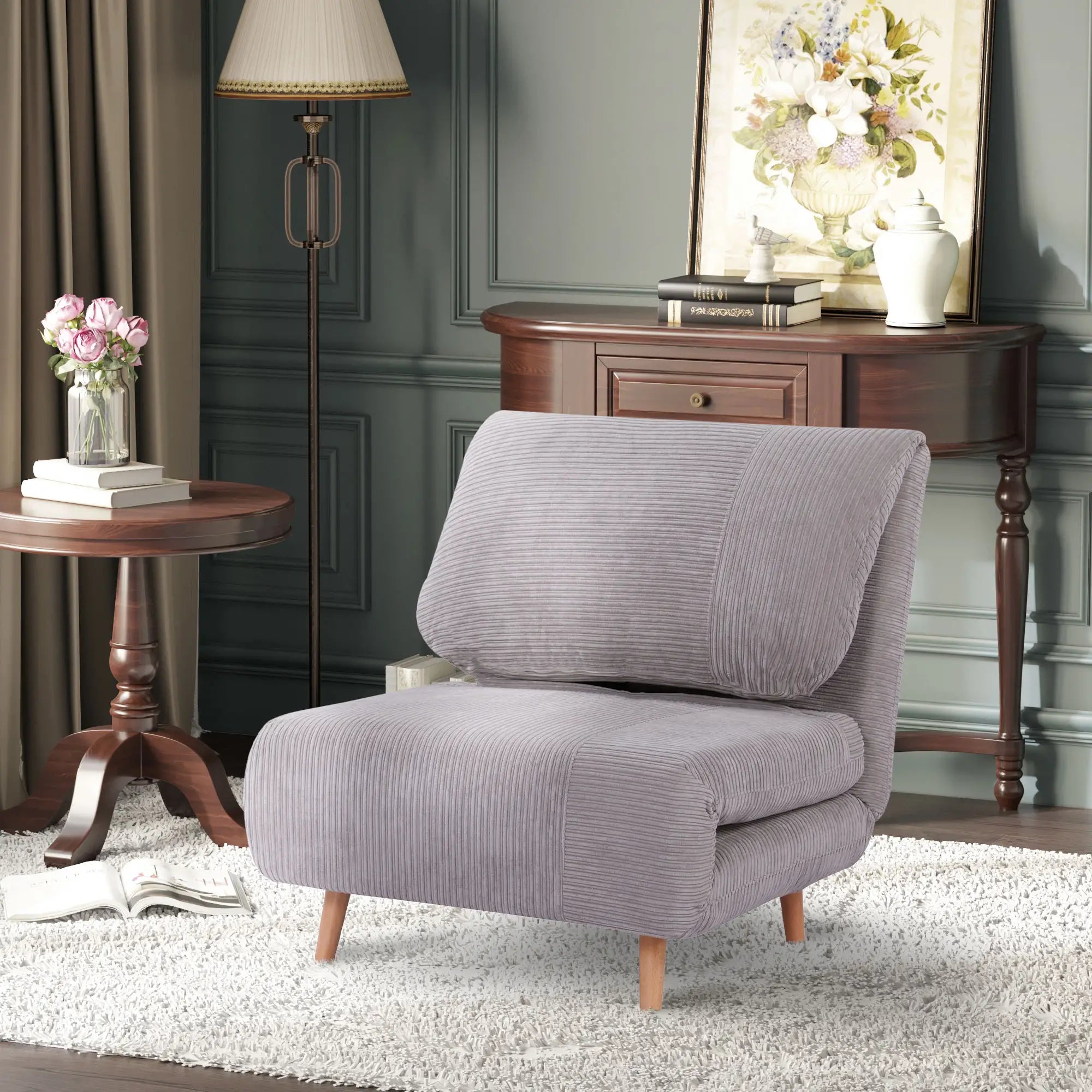 HOMCOM Poltrona Letto Divano Letto 2 in 1 Schienale Regolabile Grigio Chiaro